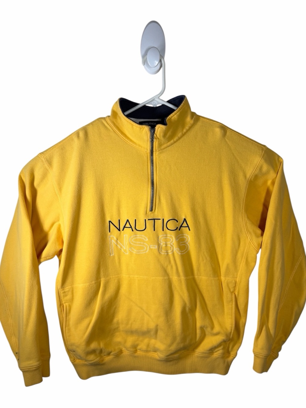 Vintage Nautica Sweater Mens XL Yellow Embroidered Fleece Mock Neck NS-83